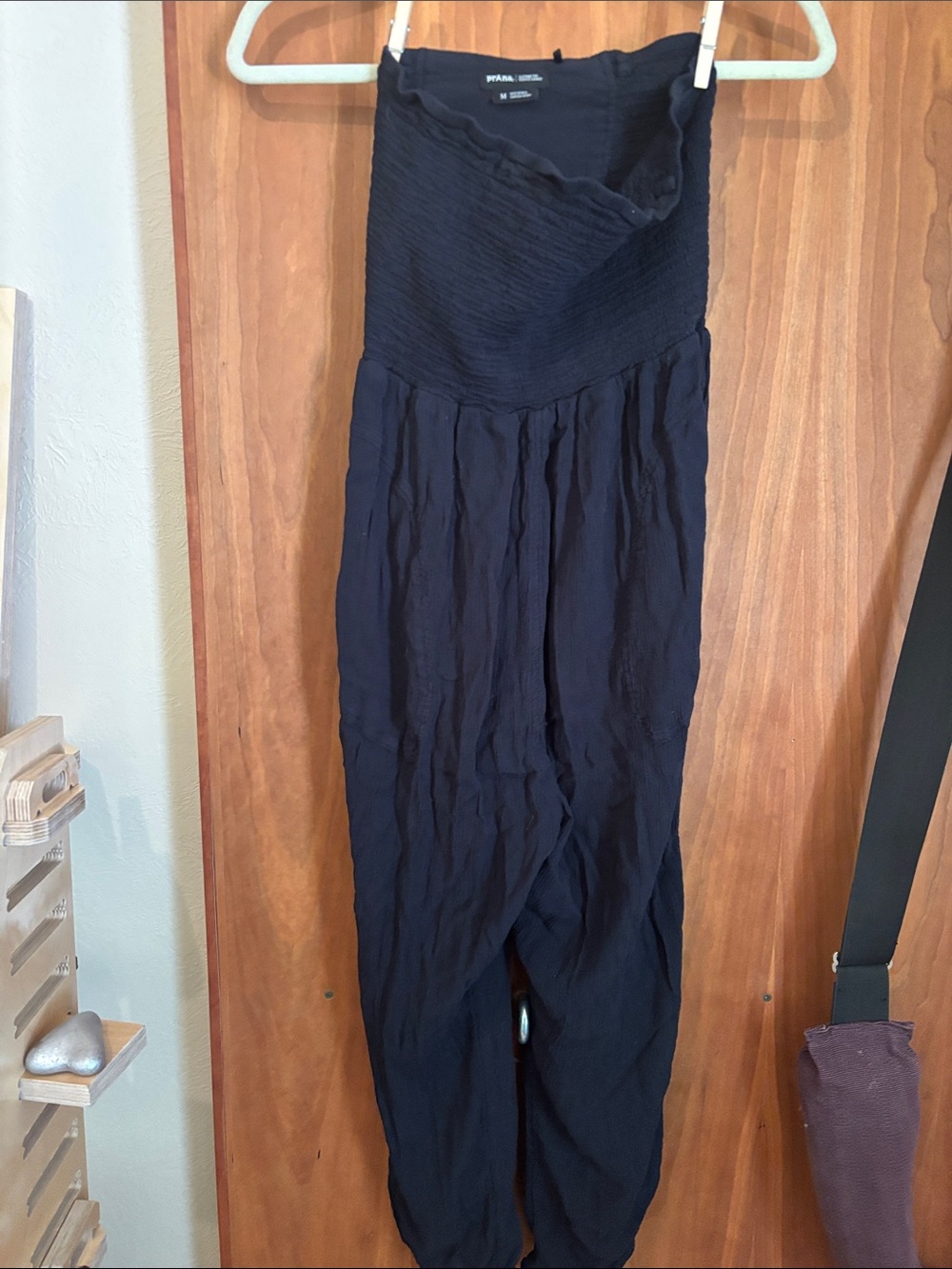 Prana Black Strapless Textured Jumpsuit